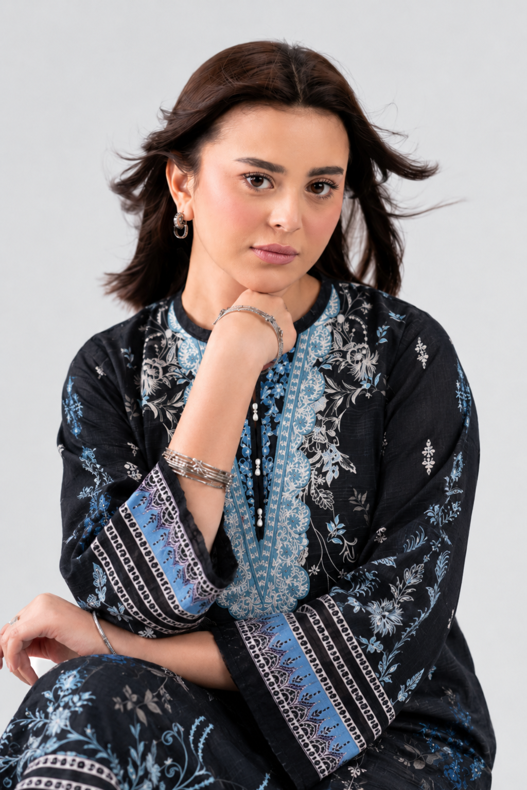 Black & Blue Printed Lawn 3PC Stitched Suit