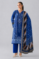 Royal Blue Printed Lawn 3PC Stitched Suit