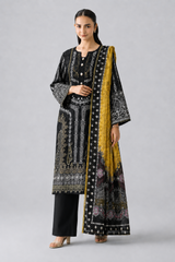Black & Mustard Printed Lawn 3PC Stitched Suit