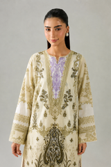 Cream Printed Lawn 3PC Stitched Suit