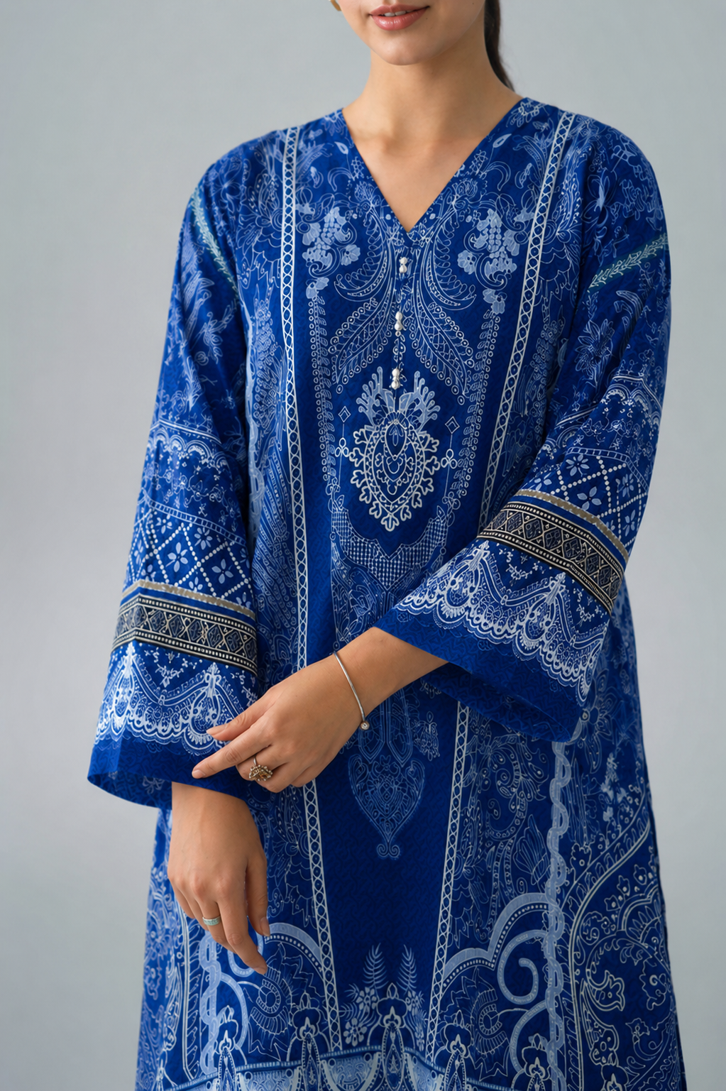 Royal Blue Printed Lawn 3PC Stitched Suit