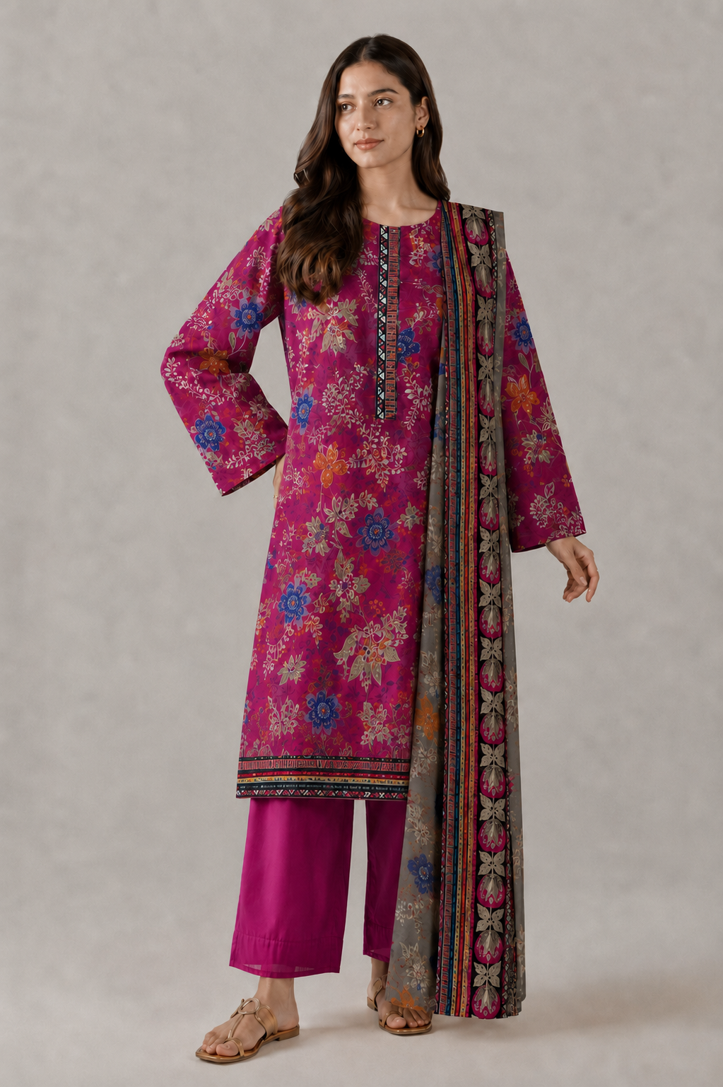 Basic Printed Lawn 3 PCS Suit Stitched