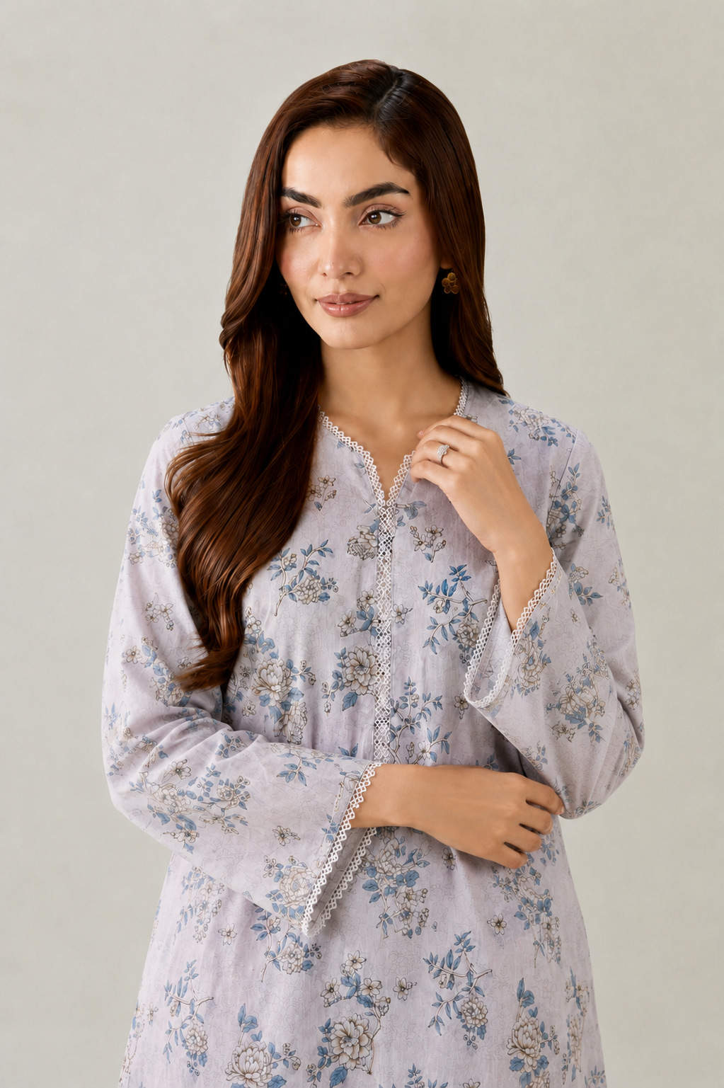 Basic Printed Lawn 3 PCS Suit Stitched