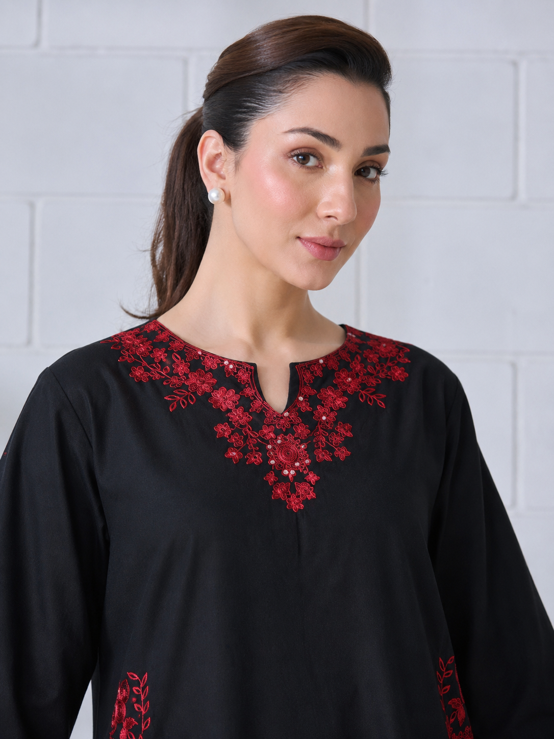 BLACK & MAROON 3PCS EMBROIDERED